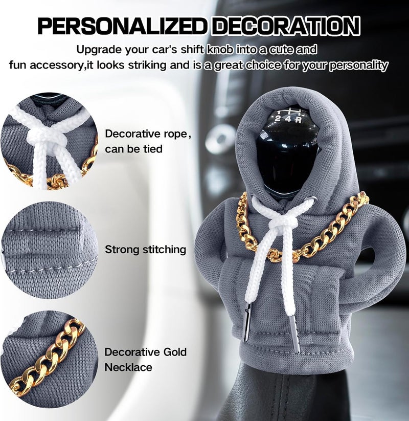PLALEI Gear Shift Hoodie, Funny Car Gear Shift Cover, Cute Car Shift Knob Hoodie, Automotive Interior Accessories, Universal Fit Knob Cover Gift (Gray) - Image 3